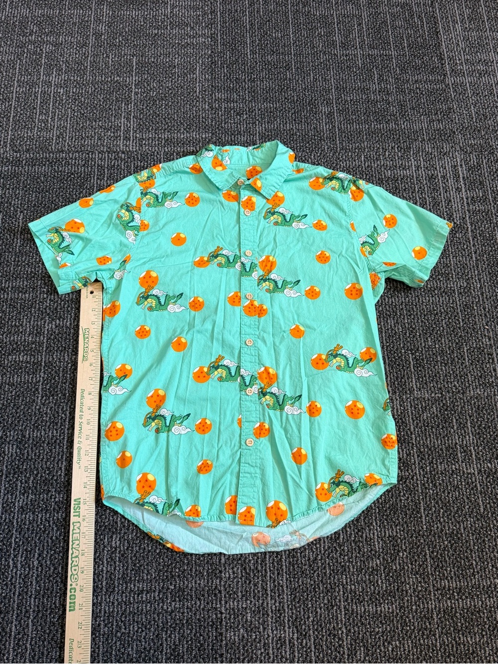 Dragon Ball Z Box Lunch Shirt Mens Mediu Teal All Over Print Short Sleeve Button